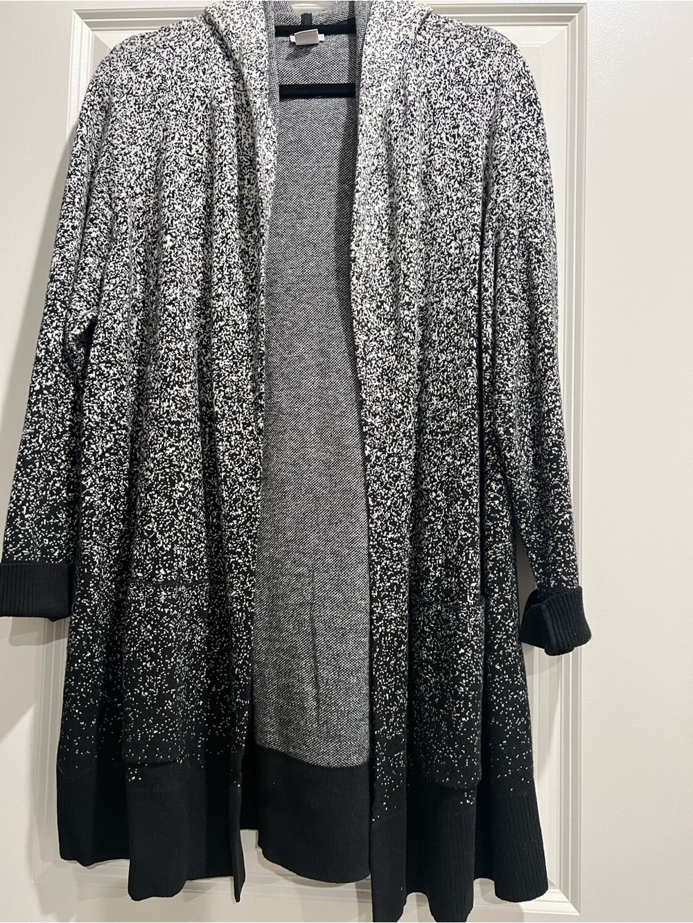 Chico's Black & White Speckled Gradient Open-Front Cardigan